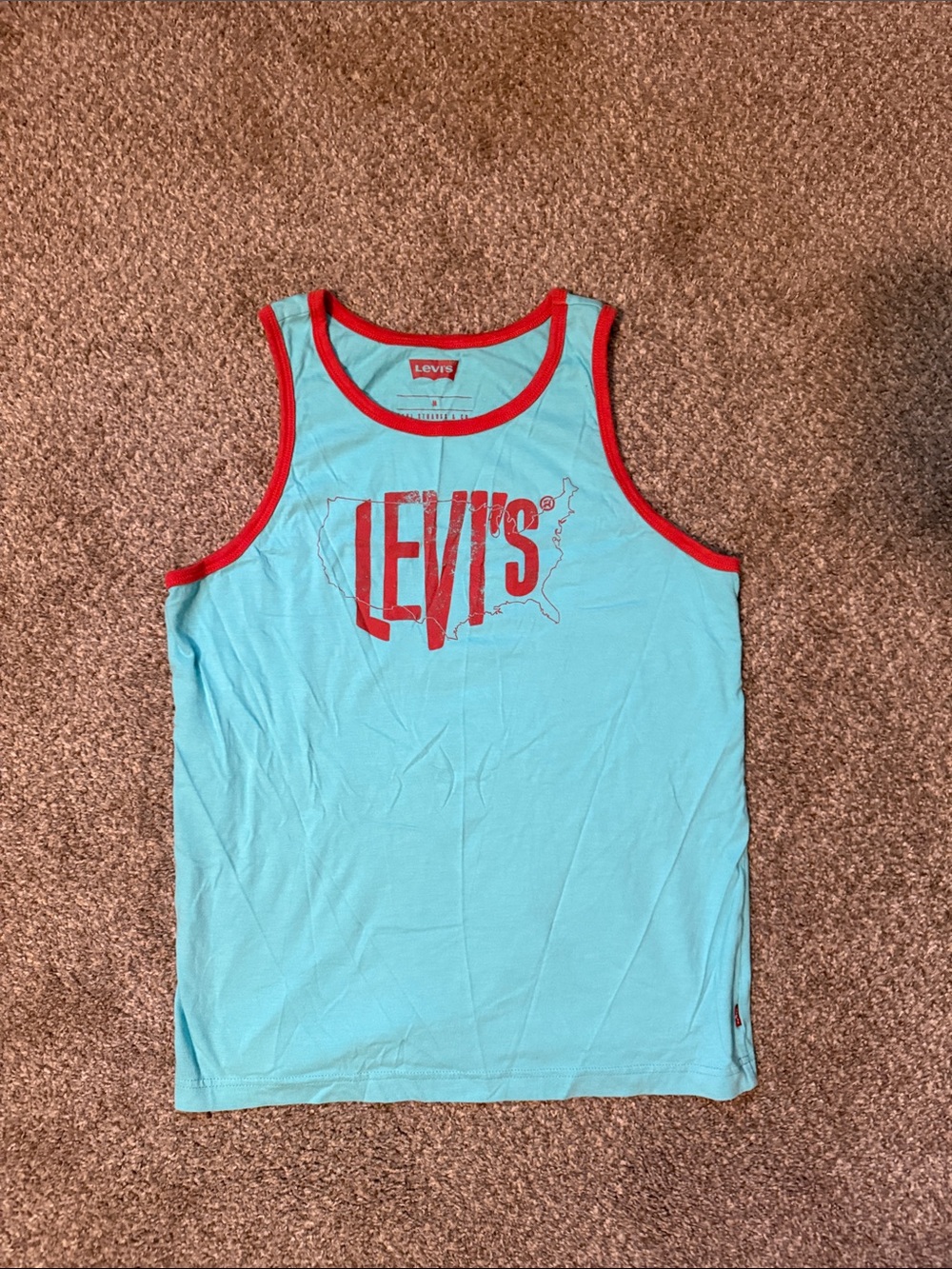 Levi's Light Aqua Tank with Red Trim and Logo Print